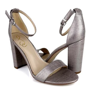 Sam Edelman Women's Yaro Ankle Strap Block Heel Sandals Metallic Gray Size 9.5 - Picture 1 of 9