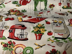 Michael Miller Cotton Quilt, Craft 50's RETRO KITCHEN cream/red/green,yellow - Picture 1 of 4