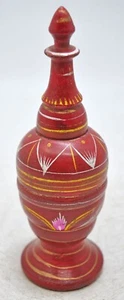 Vintage Wooden Kum Powder Tika Box Original Old Hand Carved Lacquer Painted - Picture 1 of 6