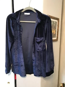 Milan Blue Velvet Button Blouse S - Picture 1 of 7