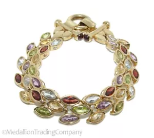 14K Yellow Gold 7.5" Multi Gemstone 19.5 Carat Toggle Clasp Bracelet 28+ Grams - Picture 1 of 7