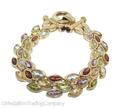 14K Yellow Gold 7.5" Multi Gemstone 19.5 Carat Toggle Clasp Bracelet 28+ Grams - Image 1 of 4