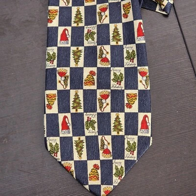 Structure 男式颈部 100% 真丝领带蓝色红色圣诞节美国 — 第 1/4 张图片
