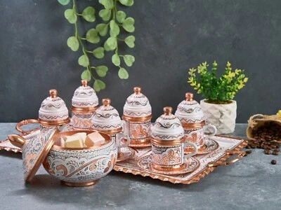 Copper Coffee Serving Set, Turkish Coffee Set, Copper Coffee Cups Tray - Image 1 of 4