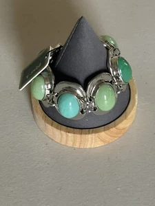 PIPER K SILVER TONE BEZEL SET FAUX GREEN/ BLUE TURQUOISE BRACELET 7,5” - Picture 1 of 17