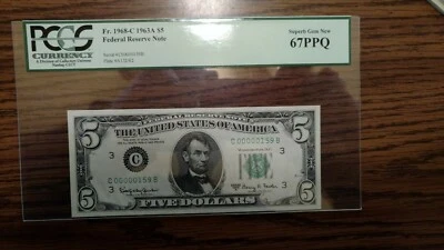 FR-1968-C 1963 A $5.00 FRN Low Serial Number PCGS Super Gem New 67 PPQ. - Image 1 of 4