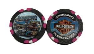 Harley Davidson Poker Chip Schaeffer's Harley Davidson Orwigsburg PA Black Pink - Picture 1 of 1