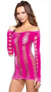 Kleid GoGo sexy Mini Dress Langarm Tabledance Neon Pink Party Dessous 7004034-2 - Bild 1 von 3