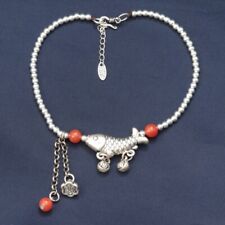 A22 Anklet Ethnostil Fish Silver Beads Red Agate Silver 925