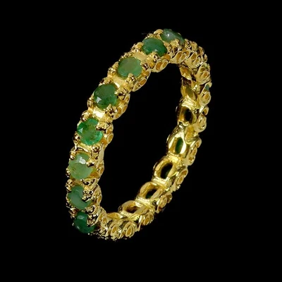 925 Sterling Silver Ring Round Emerald 3mm Natural Gemstone Jewelry Size 9 - Image 1 of 4