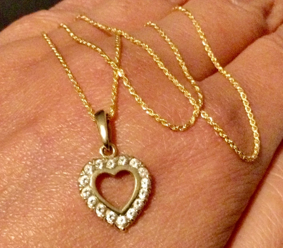 Collier Chaine Or 18 Carats-Pendentif Cœur 14K Brillants-Or Jaune Massif 18K-750 - Photo 1/4