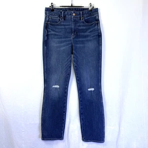 Pantalones de mezclilla WHBM para mujer talla 6L esculpidos tiro alto recortados lavado medio desgastados elásticos - Imagen 1 de 11