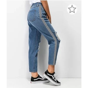 Empyre Eileen Mom Jeans Black and White Checker Stripes Rolled Size 00 - Picture 1 of 10