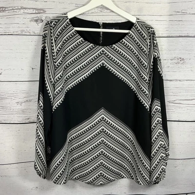 Wallis Top Size 18 Black & Beige Front Lined Scoop Neck Long Sleeves - Image 1 of 4