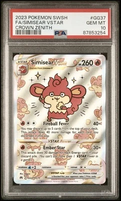 2023 Pokemon Crown Zenith Galarian Gallery Simisear VSTAR Full Art #GG37 PSA 10 - Image 1 of 2