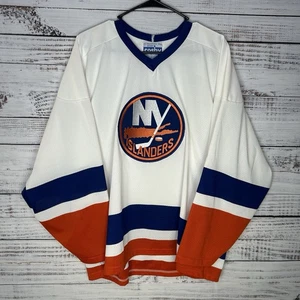 Vintage 80s Gerry Cosby New York Islanders Masks Air-Knit White NHL Jersey Large - Picture 1 of 12