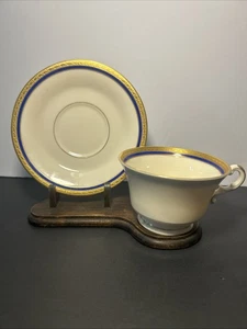 Syracuse China Old Ivory WAYNE Gold Encrusted Cobalt Blue Demitasse Cup Saucer - Picture 1 of 5