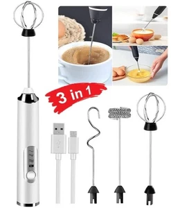 Electric Milk Coffee Frother Whisk Egg Beater Handheld Frappe Mixer Rechargeable - Bild 1 von 6