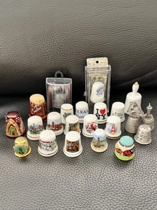 Lot of 22 Thimbles Porcelain Ceramic Pewter Souvenir Collectible Thimble Set - Picture 1 of 16