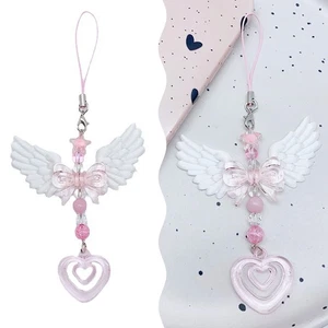 Lovely Wings Bow Heart Mobile Strap Pendant Sweet Keychain Bags Decorative Gi-wa - Picture 1 of 6