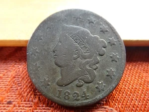 1824 US Coronet Head große Cent 1c Kupfermünze - keine Reserve - kostenloser Versand USA - Bild 1 von 2