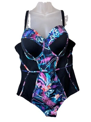 Torrid Slim Fix 钢圈管连体花卉泳装黑色 3 DD/F — 第 1/4 张图片