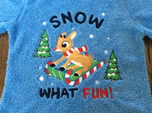 Rudolph Navidad Pequeño y2k Feo Suéter Azul Reno Trineo Cálido Jersey Camisa - Imagen 1 de 8