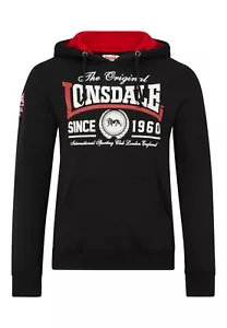 Lonsdale WELLS Hooded Sweatshirt Hoodie Black Lined Hood Regular-Fit 2XL Only - Picture 1 of 7