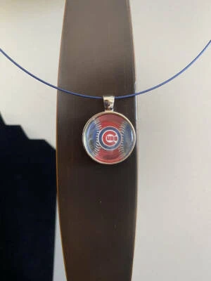Chicago Cubs baseball pendant cable cord choker/Chicago Cubs fan jewelry/Chicago - Image 1 of 3