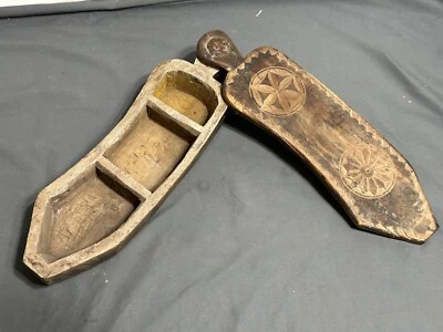 Antique carved DUG OUT wood Swing Lid 13" SPICE BOX Country Primitive FOLK ART - Image 1 of 4