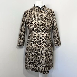 Yolke London Cord Leopard Print Mini Dress Size 14 Alexa 3/4 Sleeve - Picture 1 of 17