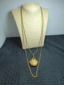 Vintage Goldette Perfume Compact Locket Pendant Multistrand Necklace Victorian - Picture 1 of 9