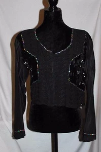 New Ganesh Black Top, Shirt Ganesh Import 100% Viscose, Sequins Embroidered S/M - Picture 1 of 4