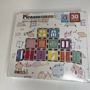 Picasso Tiles 30 Piece Window and Door Clip On Magnetic Tiles Toy Set Steam - Picture 1 of 11