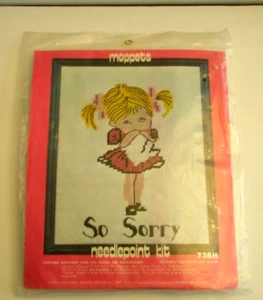Vintage Moppets Little Girl So Sorry Needlepoint Kit Vogart  New 1970 Grannycore - Picture 1 of 4
