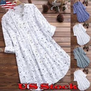 Boho Women Button V Neck T-Shirt Dress Ladies Casual Loose Tunic Tops Blouse - Picture 1 of 13