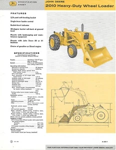 Equipment Data Sheet - John Deere - 2010 - Wheel Loader c1961 Brochure (E8818) - Picture 1 of 1