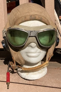 WW2 USMC US Marine Corps Wired Summer Flight Helmet w/ Goggles AN-6530 - Picture 1 of 11