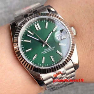 36 mm/39 mm NH35A Reloj Automático para Hombre Fecha Verde Sunburst Bisel Acanalado Zafiro - Imagen 1 de 6