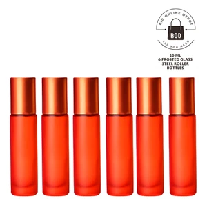 10ML Orange Glass Roller Bottles with Stainless Steel Ball and Metal Cap - 6PCS - Picture 1 of 5