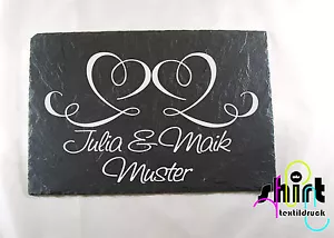 S 70 - Slate Plaque Hearts Wedding Family Name Front Door Sign Door Sign - Picture 1 of 2