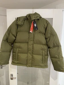 Levi’s Khaki Martini Olive Laurel RDS down Puffer Jacket Size Uk S New With Tags - Picture 1 of 21