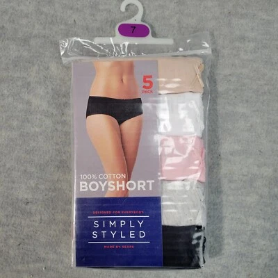 Simply Styled 100% 棉 Boyshort 多色 5 包女式 7 码全新带标签 — 第 1/4 张图片