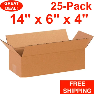 25-Pack 14" x 6" x 4" Long Cardboard Corrugated Shipping Boxes Moving Box Bundle - Image 1 of 4