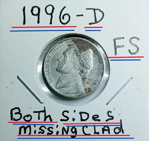 1996 D Jefferson Nickel Full Steps Error Missing 20% Cladding Both Side - Picture 1 of 6