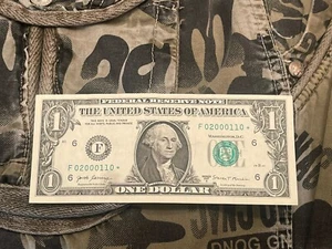 $1, 2017A, Fancy Serial # Star Note, True Trinary, 5 Of A Kind 0’s   02000110 - Picture 1 of 4