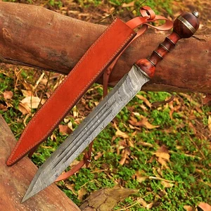 ROMAN GLADIUS SWORD Blood Grooves 27-INCH FULL TANG Damascus Steel Single Handed - Picture 1 of 8