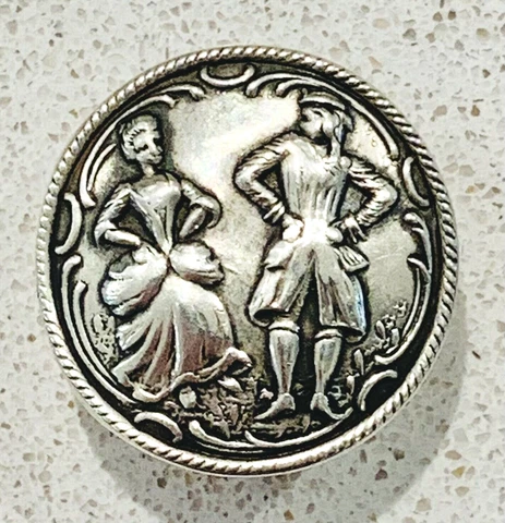 Vintage Antique STERLING SILVER FRENCH DANCERS DANCING COUPLE 1" Button S21 Cover