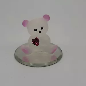 Statuina orso polare barone vetro smerigliato cuore rosso base specchiata 1 1/4" - Foto 1 di 6