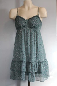 American Eagle Short Sundress 6 Cami Strap Flounce Ruffle Green Floral USED EX - Picture 1 of 21